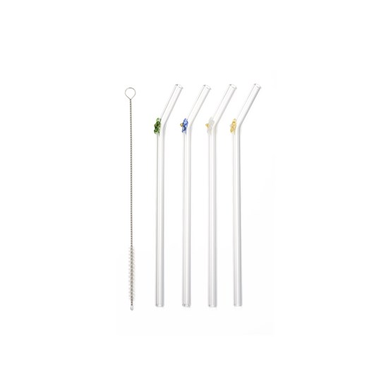 Sinsay - Szklane słomki do picia z ozdobnymi kwiatkami - biały Sinsay One Size Sinsay