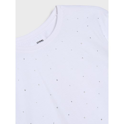 Sinsay - Koszulka z cyrkoniami - biały Sinsay 146 Sinsay