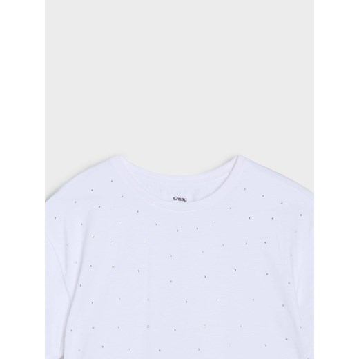 Sinsay - Koszulka z cyrkoniami - biały Sinsay 158 Sinsay