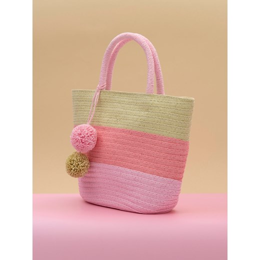 Sinsay - Pleciona kolorowa torba z ozdobnym pomponem - wielobarwny Sinsay One Size Sinsay