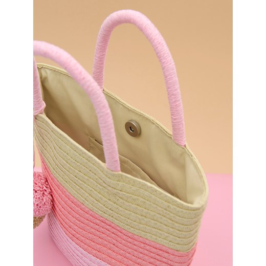 Sinsay - Pleciona kolorowa torba z ozdobnym pomponem - wielobarwny Sinsay One Size Sinsay