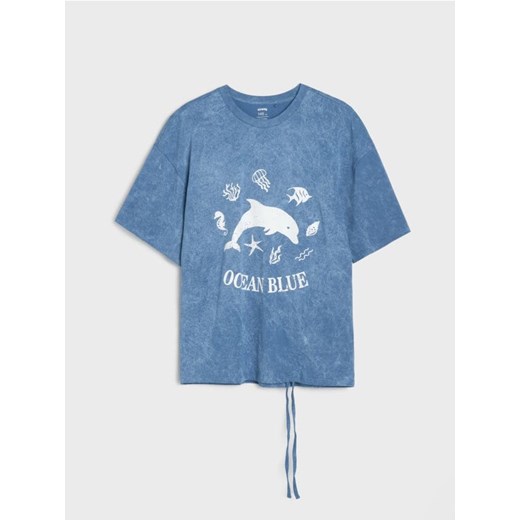 Sinsay - Koszulka z ozdobnym ściagaczem - mid blue ze sklepu Sinsay w kategorii T-shirty chłopięce - zdjęcie 179349666