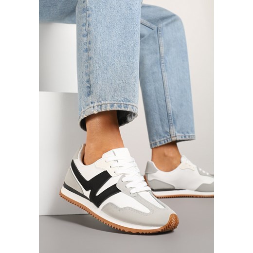 Szare Sneakersy z Geometrycznym Wzorem i Metaliczną Wstawką Zolio ze sklepu renee.pl w kategorii Buty sportowe damskie - zdjęcie 179352438