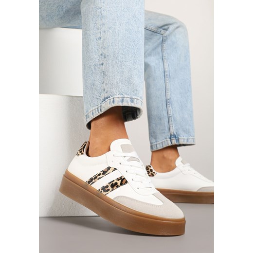 Białe Sneakersy w Stylu Kultowych Tenisówek ze Zdobieniami w Panterkę Nilivra ze sklepu renee.pl w kategorii Buty sportowe damskie - zdjęcie 179352555