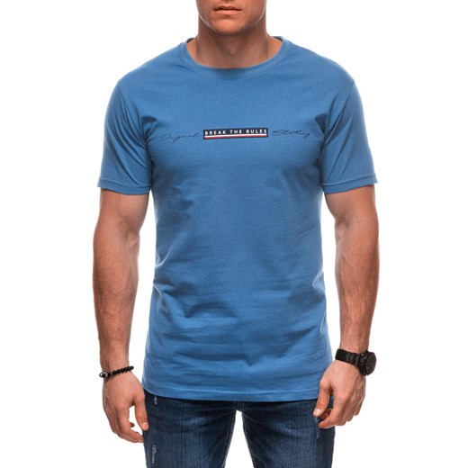 T-shirt męski z nadrukiem S2030 - ciemnoniebieski ze sklepu Edoti w kategorii T-shirty męskie - zdjęcie 179353235