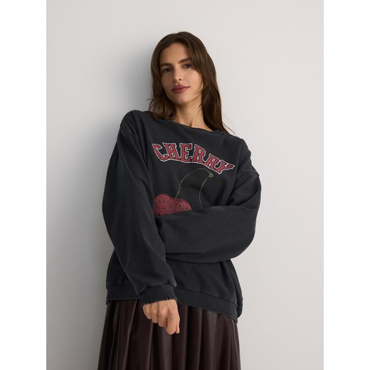 Reserved - Bawełniana bluza z efektem sprania - ciemnoszary Reserved L Reserved