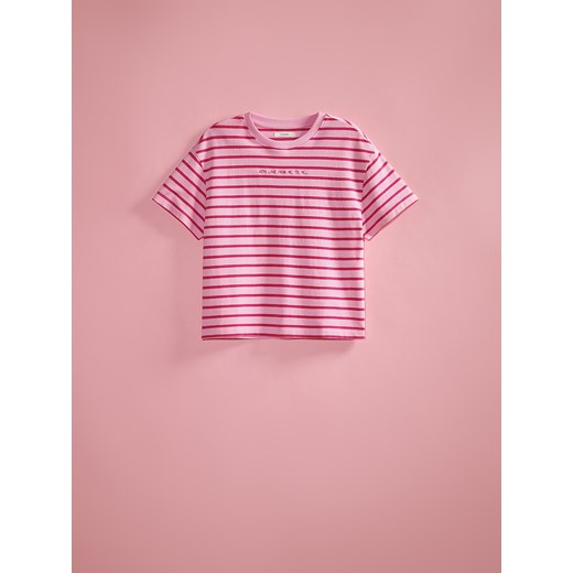 Reserved - T-shirt z haftowanym napisem - wielobarwny Reserved XS Reserved