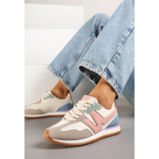 Różowe Sneakersy z Metaliczną Lamówką i Geometrycznym Wzorem Tosvella ze sklepu born2be.pl w kategorii Buty sportowe damskie - zdjęcie 179354459
