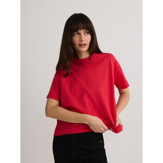 Reserved - T-shirt regular z merceryzowanej bawełny - czerwony ze sklepu Reserved w kategorii Bluzki damskie - zdjęcie 179355519