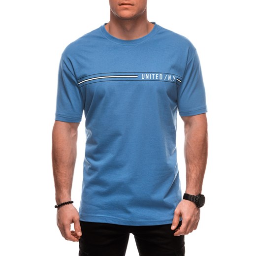T-shirt męski z nadrukiem S2025 - jasnoniebieski ze sklepu Edoti w kategorii T-shirty męskie - zdjęcie 179359069
