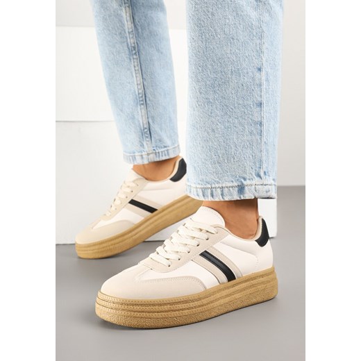 Beżowo-Czarne Sneakersy na Platformie w Stylu Kultowych Tenisówek Ozdobione Wzorem w Panterkę Gonoriel ze sklepu born2be.pl w kategorii Buty sportowe damskie - zdjęcie 179359335