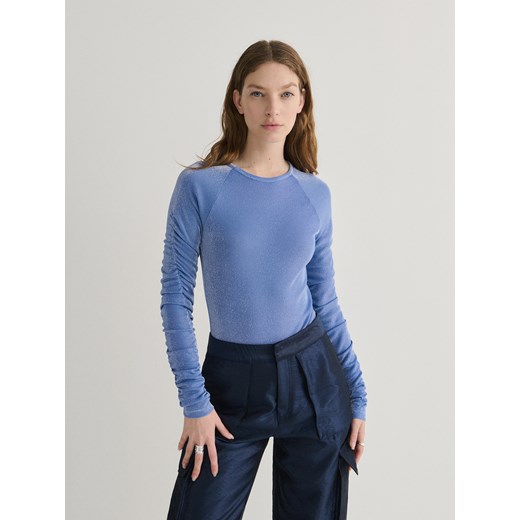 Reserved - Połyskujące body z marszczeniami - jasnoniebieski ze sklepu Reserved w kategorii Bluzki damskie - zdjęcie 179360655