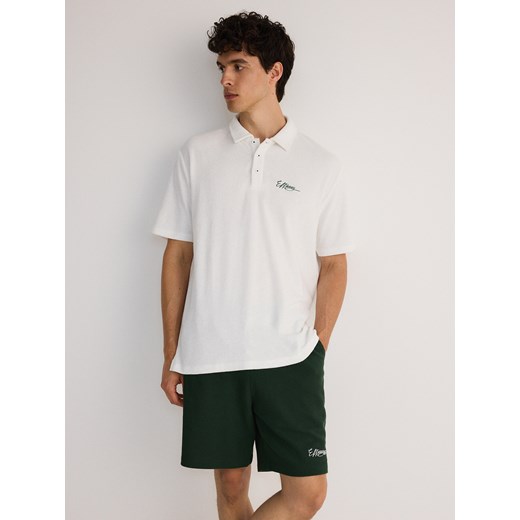 Reserved - Koszulka polo comfort z napisem - złamana biel ze sklepu Reserved w kategorii T-shirty męskie - zdjęcie 179360889