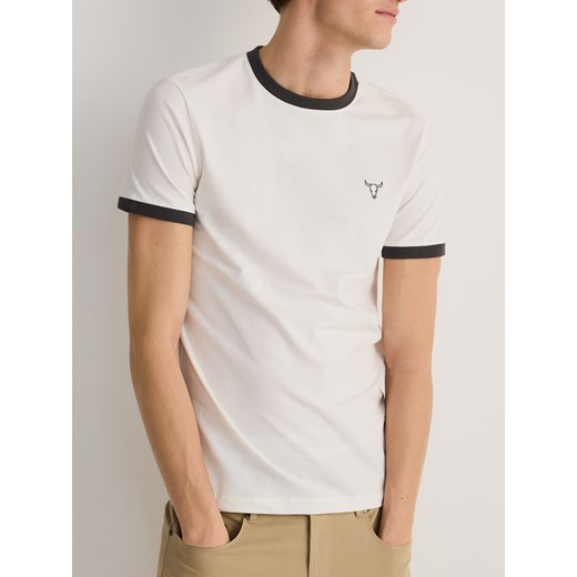 Reserved - T-shirt slim fit z haftem - złamana biel Reserved XXL Reserved