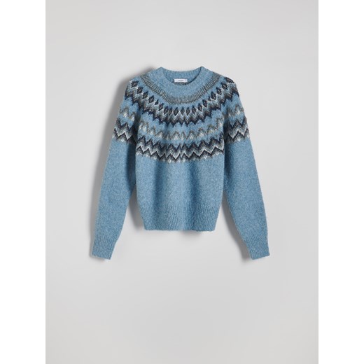 Reserved - Wzorzysty sweter z metalizowaną nitką - jasnoniebieski Reserved L promocja Reserved
