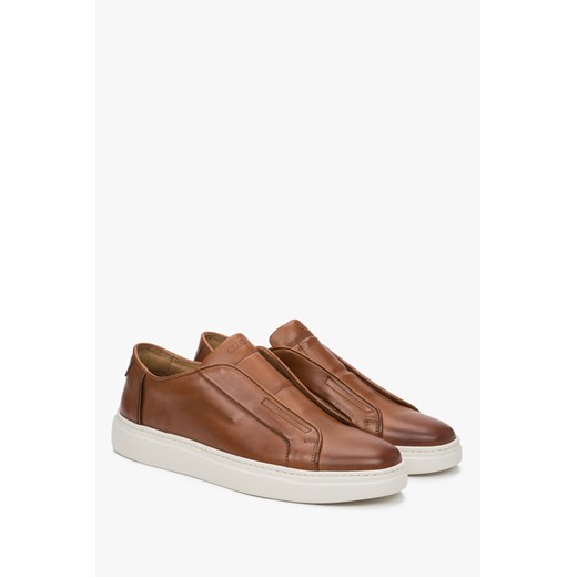 Estro: Brązowe trampki męskie na sprężystej podeszwie z włoskiej skóry Estro 42 Estro