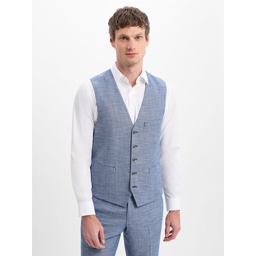 Finshley & Harding Męska kamizelka modułowa - Max Mężczyźni Modern Fit wiskoza indygo wzorzysty ze sklepu vangraaf w kategorii Kamizelki męskie - zdjęcie 179370798