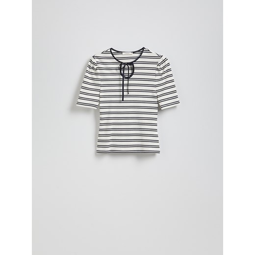 Reserved - Bawełniana bluzka z wiązaniem - złamana biel Reserved XL Reserved