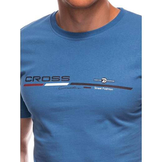 T-shirt męski z nadrukiem S1712 - ciemnoniebieski Edoti M Edoti