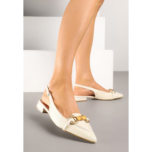 Beżowe Tweedowe Sandały Slingback z Ozdobną Aplikacją Davira ze sklepu renee.pl w kategorii Czółenka - zdjęcie 179377206