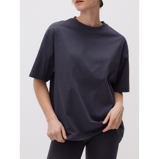Reserved - Bawełniany t-shirt oversize - ciemnoszary ze sklepu Reserved w kategorii Bluzki damskie - zdjęcie 179377866