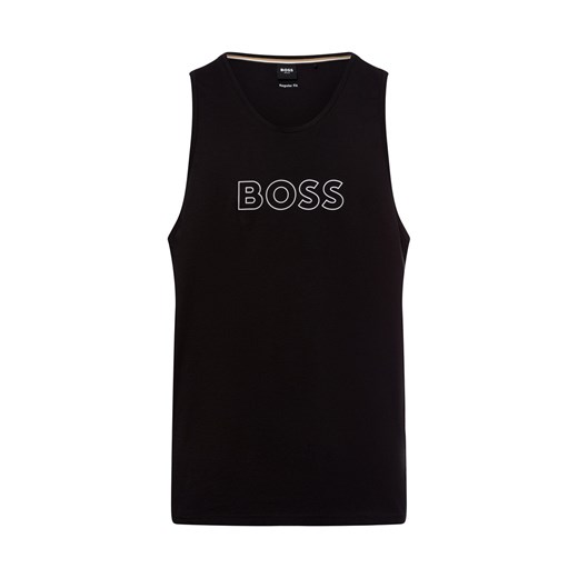 BOSS Męski podkoszulek - Plaża Mężczyźni Bawełna czarny jednolity ze sklepu vangraaf w kategorii T-shirty męskie - zdjęcie 179380589