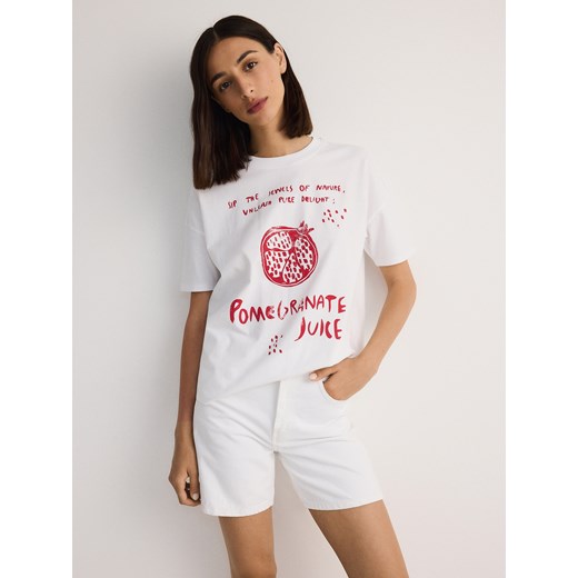 Reserved - T-shirt oversize z nadrukiem - biały ze sklepu Reserved w kategorii Bluzki damskie - zdjęcie 179381198