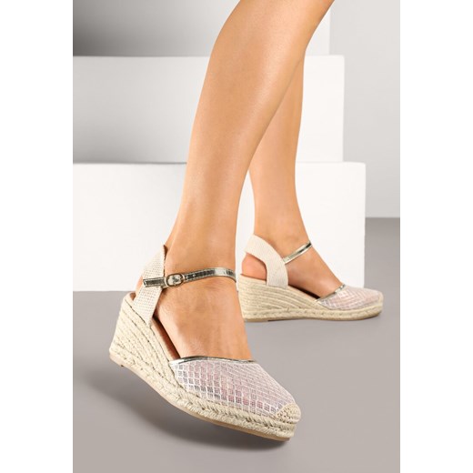 Złote Sandały Espadryle na Koturnie z Plecionki z Siateczką Meranisea ze sklepu born2be.pl w kategorii Espadryle damskie - zdjęcie 179382506