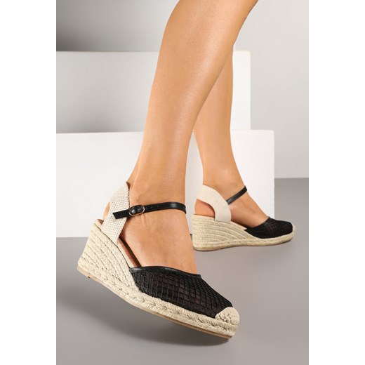 Czarne Sandały w Stylu Espadryli z Plecionką i Siateczką Meranella ze sklepu renee.pl w kategorii Espadryle damskie - zdjęcie 179382718