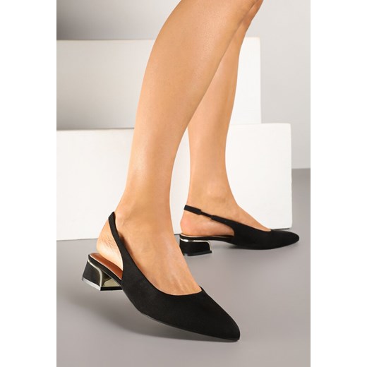 Czarne Sandały Typu Slingback ze Skórzaną Wkładką i Metaliczną Wstawką Wevessa ze sklepu renee.pl w kategorii Czółenka - zdjęcie 179382748