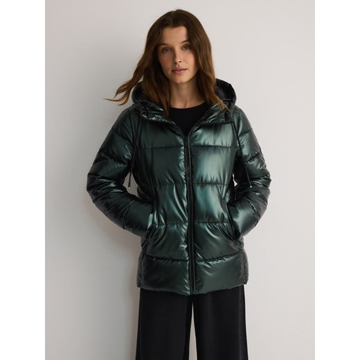 Reserved - Pikowana kurtka z kapturem - zielony Reserved L Reserved wyprzedaż