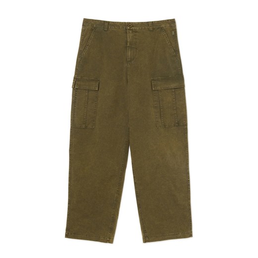 Cropp - Spodnie baggy cargo z efektem sprania - zielony Cropp 30 Cropp