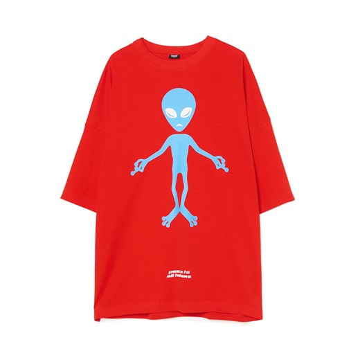 Cropp - Czerwona koszulka oversize UFO - czerwony Cropp XS Cropp