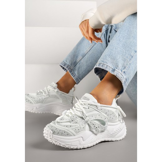 Białe Sneakersy z Cyrkoniami i Ozdobnym Sznurowaniem Sorvea ze sklepu renee.pl w kategorii Buty sportowe damskie - zdjęcie 179392756