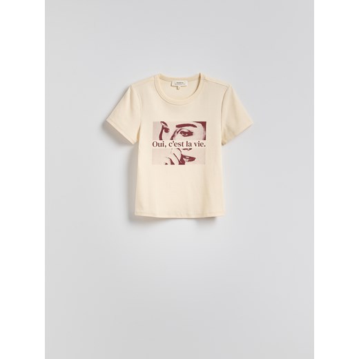 Reserved - T-shirt z nadrukiem - złamana biel Reserved L Reserved