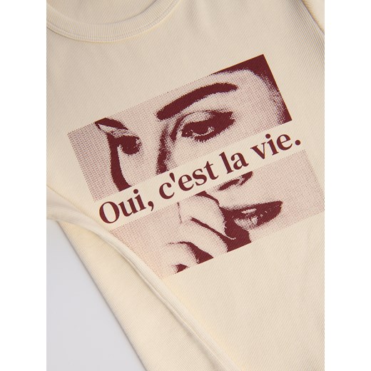 Reserved - T-shirt z nadrukiem - złamana biel Reserved S Reserved