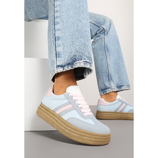 Niebieskie Sneakersy na Platformie w Stylu Kultowych Tenisówek Ozdobione Wzorem w Panterkę Gonoriel ze sklepu born2be.pl w kategorii Buty sportowe damskie - zdjęcie 179395026