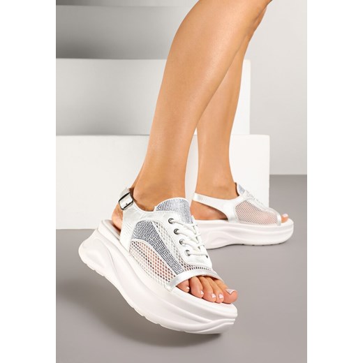 Białe Sandały Sneakersy Peep Toe z Siateczką Sorialise ze sklepu born2be.pl w kategorii Sandały damskie - zdjęcie 179395128