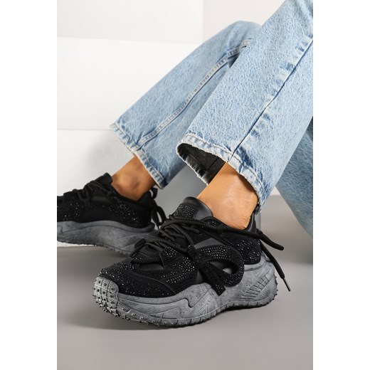 Czarne Sneakersy Ozdobione Drobnymi Cyrkoniami Sorisa ze sklepu born2be.pl w kategorii Buty sportowe damskie - zdjęcie 179395299