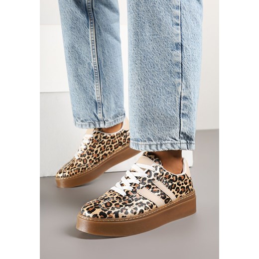 Panterkowe Sneakersy w Stylu Tenisówek z Geometrycznym Wzorem Avelresil ze sklepu born2be.pl w kategorii Buty sportowe damskie - zdjęcie 179395437
