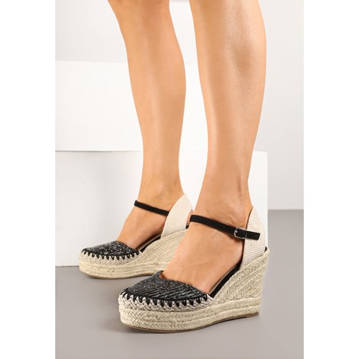 Czarne Sandały Espadryle z Plecionką na Koturnie Weanise ze sklepu born2be.pl w kategorii Espadryle damskie - zdjęcie 179395539