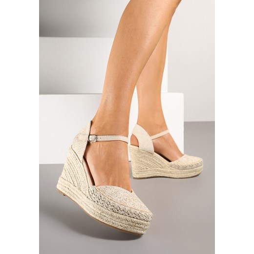 Beżowe Sandały Espadryle z Plecionką na Koturnie Weanise ze sklepu born2be.pl w kategorii Espadryle damskie - zdjęcie 179395545