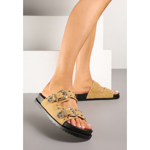 Brązowe Klapki z Ozdobnymi Sprzączkami i Nitami Ulkio Renee 41 promocja renee.pl