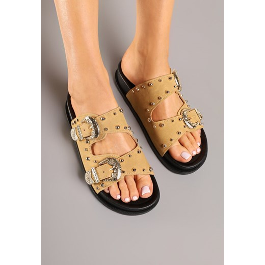 Brązowe Klapki z Ozdobnymi Sprzączkami i Nitami Ulkio Renee 41 okazyjna cena renee.pl