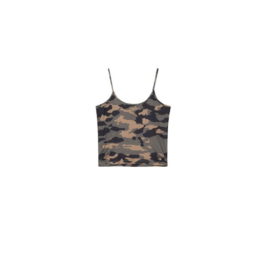 Cropp - Dopasowany crop top w moro - zielony Cropp M Cropp
