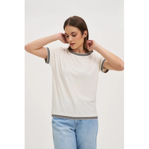 Bawełniana bluzka z krótkimi rękawami biała 46 Moodo.pl
