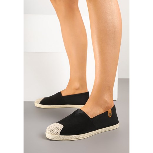 Czarne Espadryle ze Zdobieniami z Plecionki i Elastyczną Wstawka Nelithae ze sklepu born2be.pl w kategorii Espadryle damskie - zdjęcie 179398565