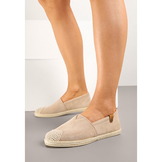 Ciemnobeżowe Espadryle ze Zdobieniami z Plecionki i Elastyczną Wstawka Nelithae ze sklepu born2be.pl w kategorii Espadryle damskie - zdjęcie 179398589