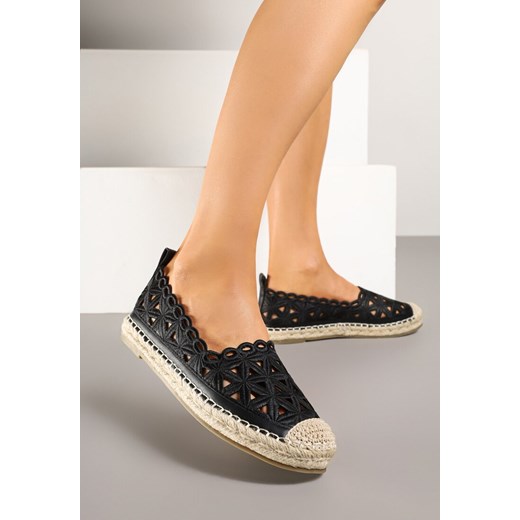 Czarne Espadryle z Ażurową Cholewką i Plecionką Odine ze sklepu born2be.pl w kategorii Espadryle damskie - zdjęcie 179398778