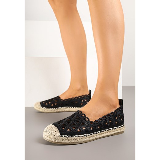 Czarne Ażurowe Espadryle Ozdobione Plecionką Meranovia ze sklepu renee.pl w kategorii Espadryle damskie - zdjęcie 179399659